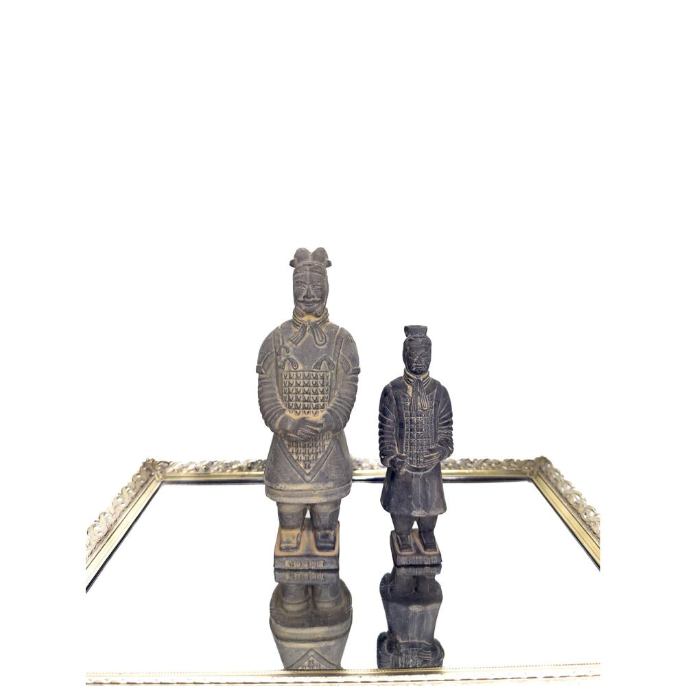 Vintage Set of Two Chinese Terracotta Warrior Clay Statues, armies of Qin Shi
